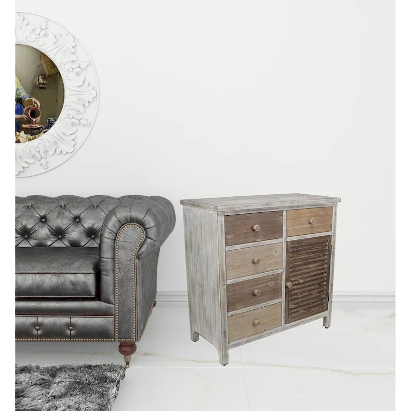 32 Brown Rustic Solid Wood End Table Cabinet With Five Drawers - 31.75
