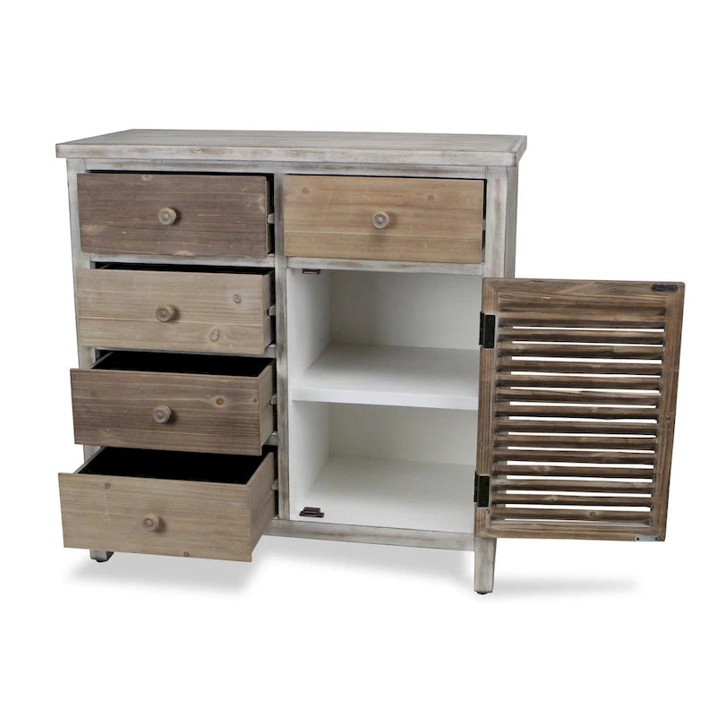 32 Brown Rustic Solid Wood End Table Cabinet With Five Drawers - 31.75