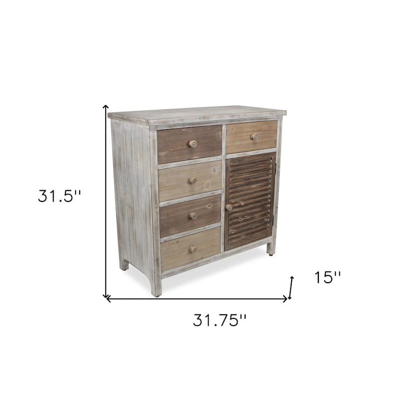 32 Brown Rustic Solid Wood End Table Cabinet With Five Drawers - 31.75