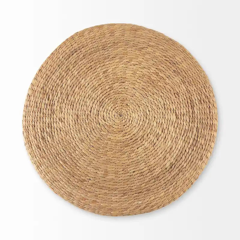 Pouf de table basse rond en jonc de mer à rayures marron