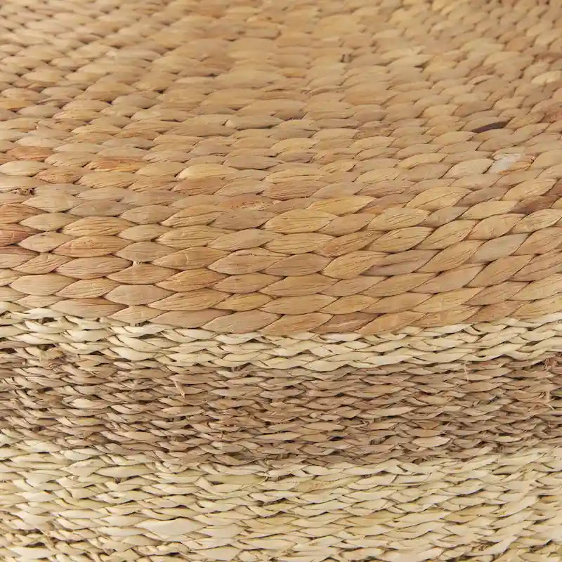 Pouf de table basse rond en jonc de mer à rayures marron