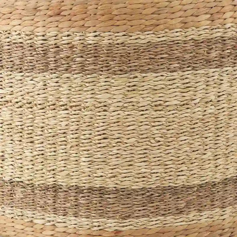 Pouf de table basse rond en jonc de mer à rayures marron
