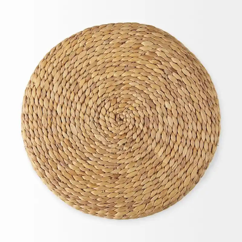 Pouf de table basse rond en jonc de mer à rayures marron