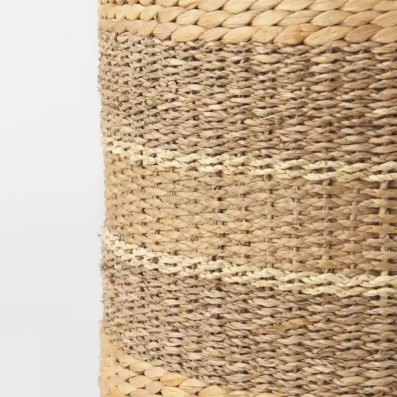 Pouf de table basse rond en jonc de mer à rayures marron