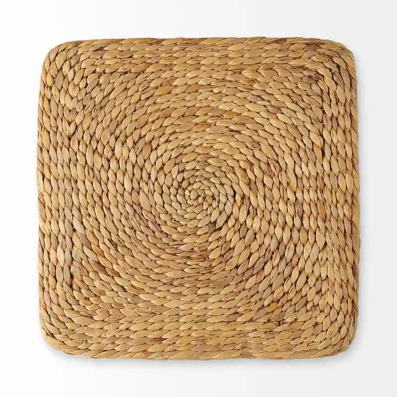 Pouf de table basse rond en jonc de mer à rayures marron