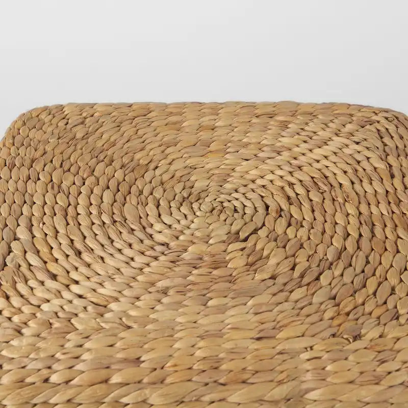 Pouf de table basse rond en jonc de mer à rayures marron