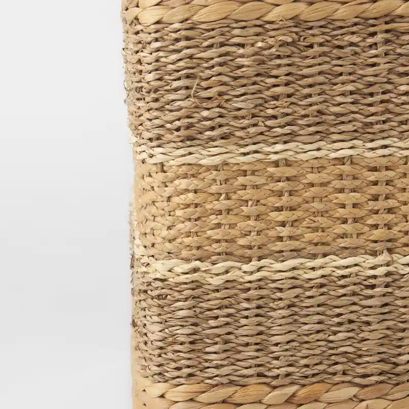 Pouf de table basse rond en jonc de mer à rayures marron