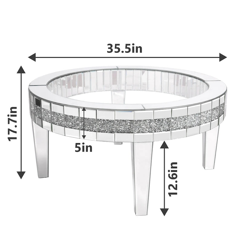 Table basse ronde en verre avec incrustation de cristal