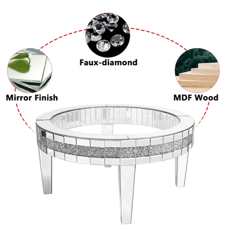 Table basse ronde en verre avec incrustation de cristal