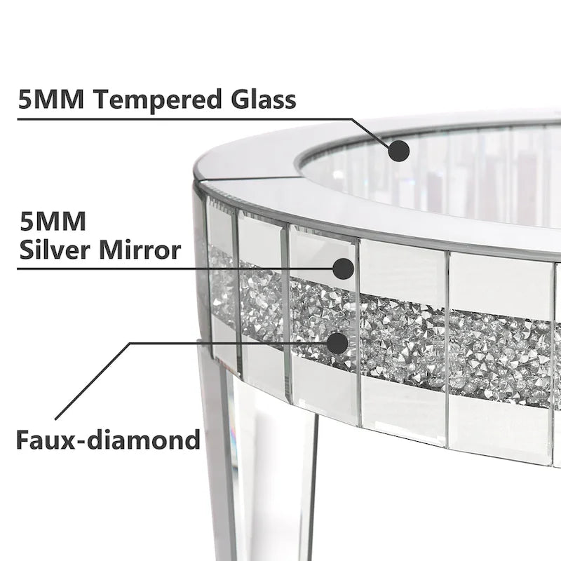 Table basse ronde en verre avec incrustation de cristal