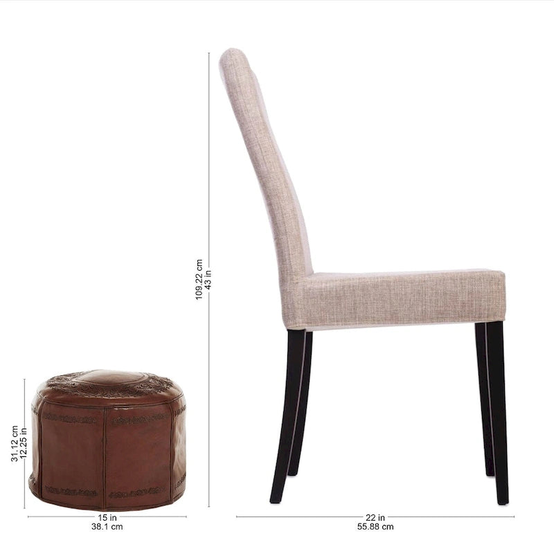 Pouffe en cuir gaufré de style espagnol fait à la main
