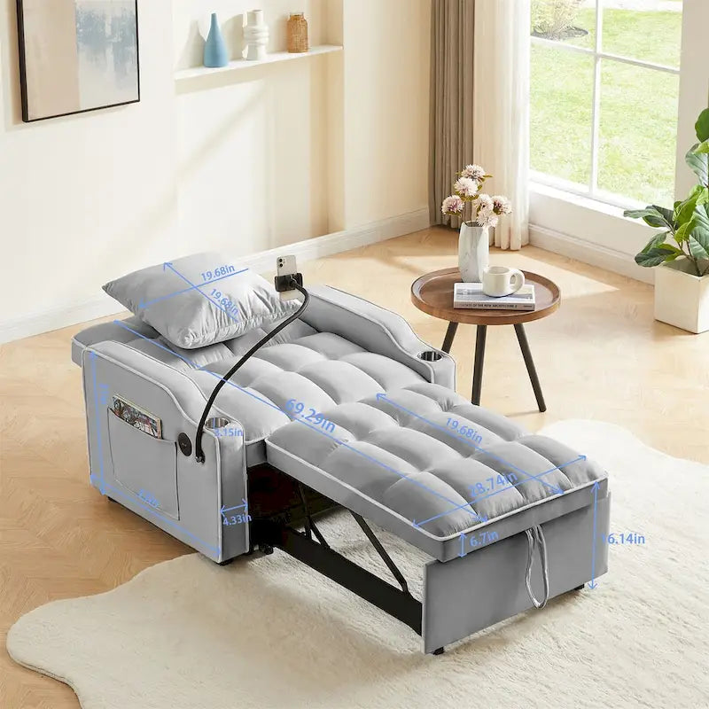 Canapé convertible avec port USB et porte-gobelets