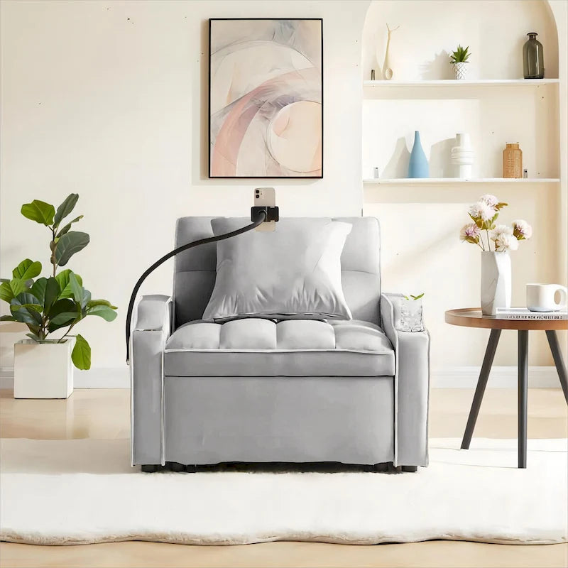 Canapé convertible avec port USB et porte-gobelets