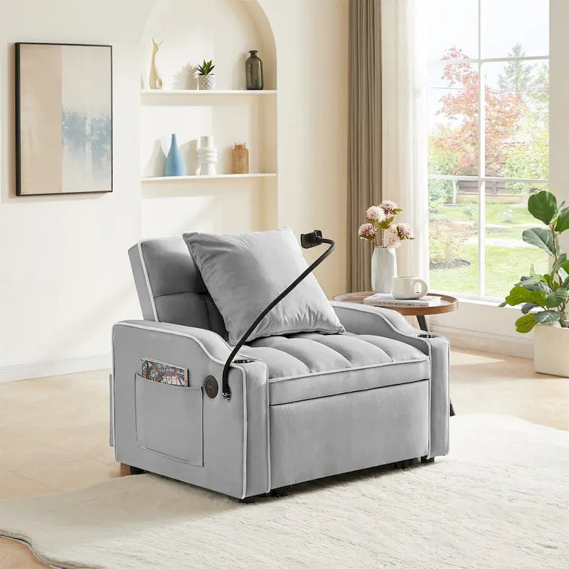 Canapé convertible avec port USB et porte-gobelets