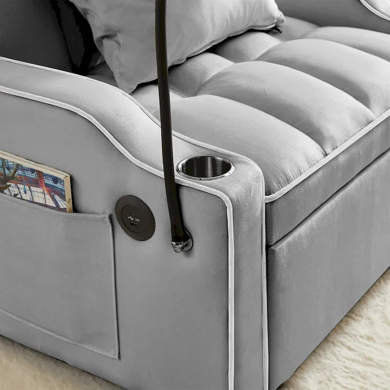 Canapé convertible avec port USB et porte-gobelets