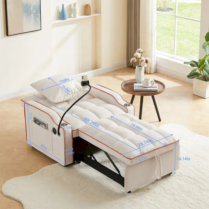 Canapé convertible avec port USB et porte-gobelets