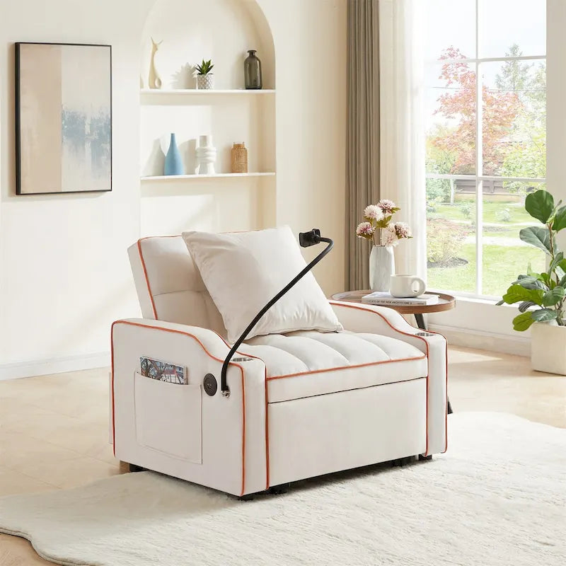 Canapé convertible avec port USB et porte-gobelets