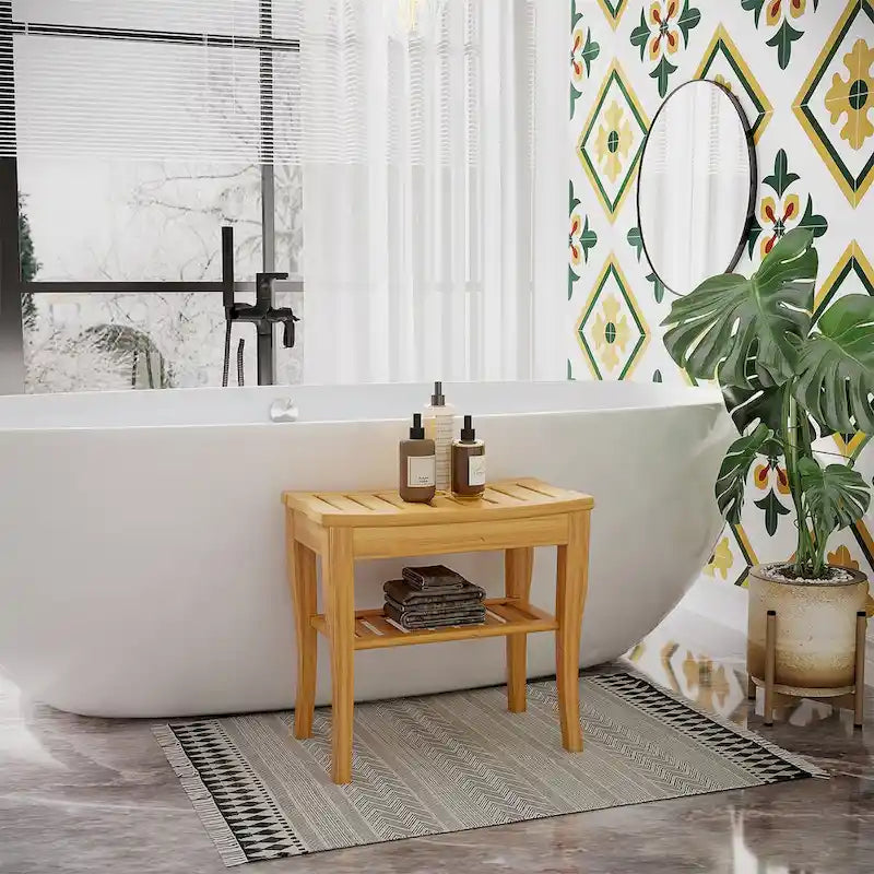 Longue banquette de douche en bambou