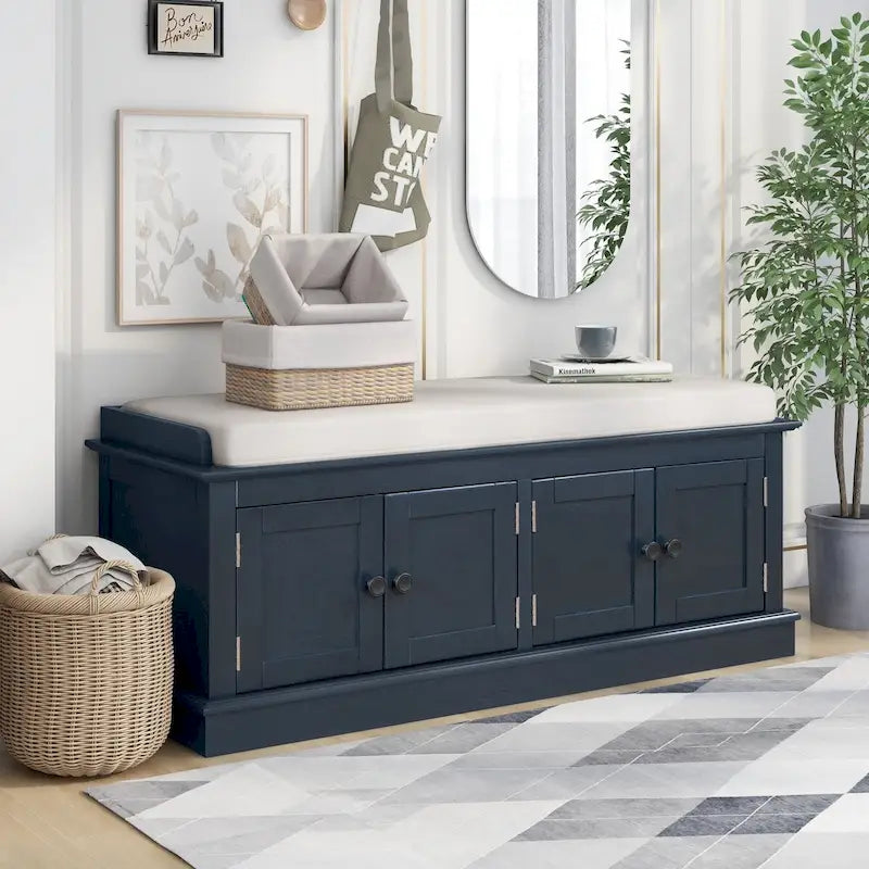 Banc de rangement d'entrée avec 4 portes et étagères réglables