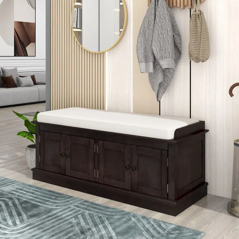 Banc de rangement d'entrée avec 4 portes et étagères réglables