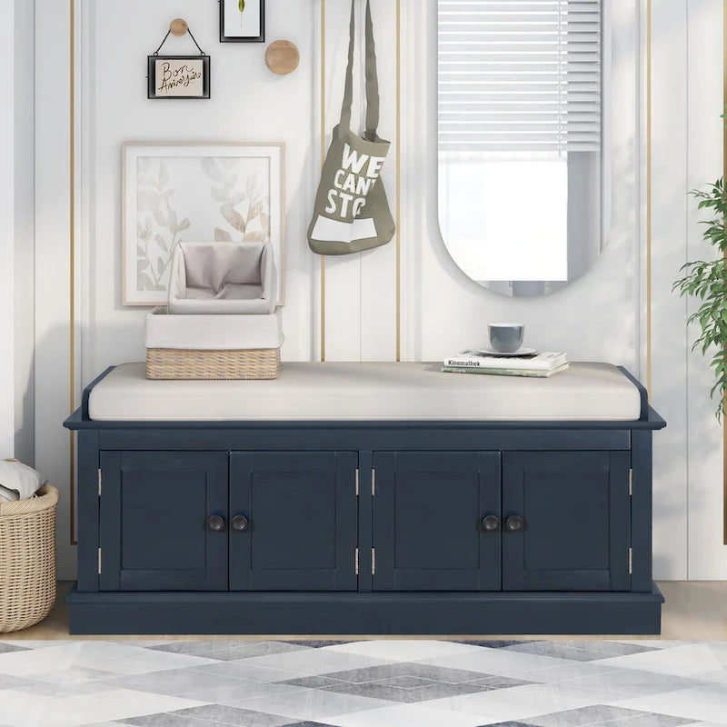 Banc de rangement d'entrée avec 4 portes et étagères réglables