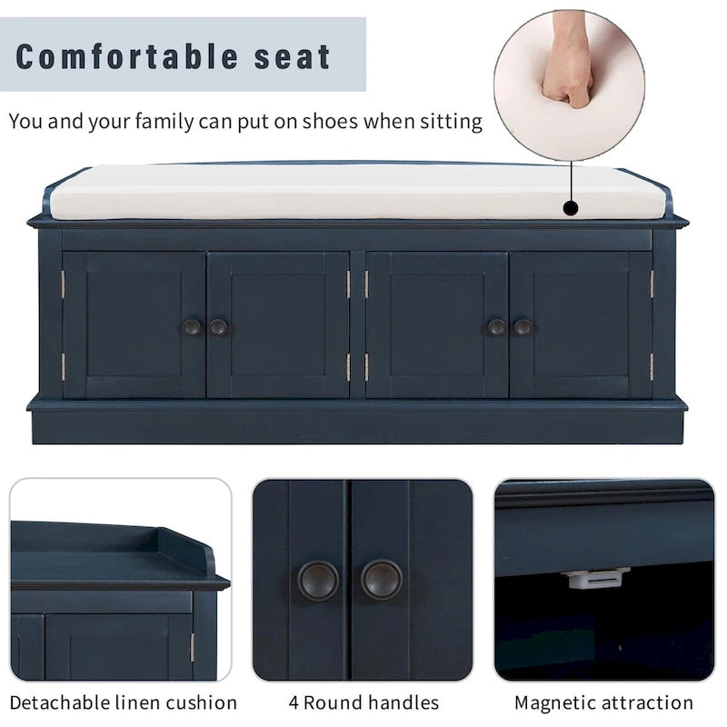 Banc de rangement d'entrée avec 4 portes et étagères réglables