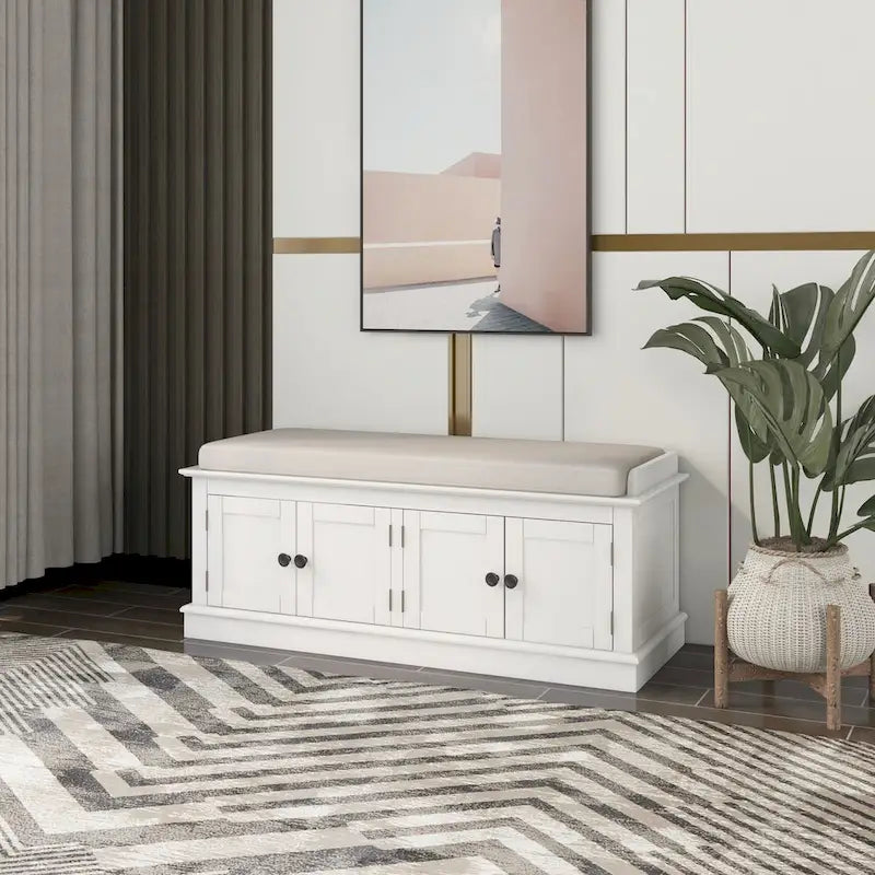 Banc de rangement d'entrée avec 4 portes et étagères réglables