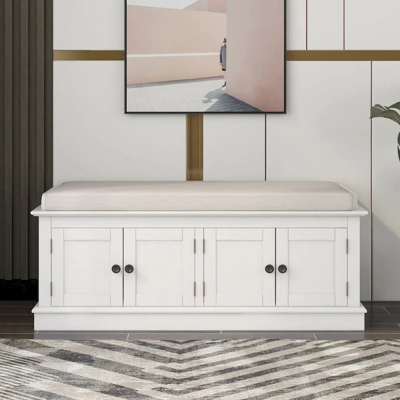Banc de rangement d'entrée avec 4 portes et étagères réglables