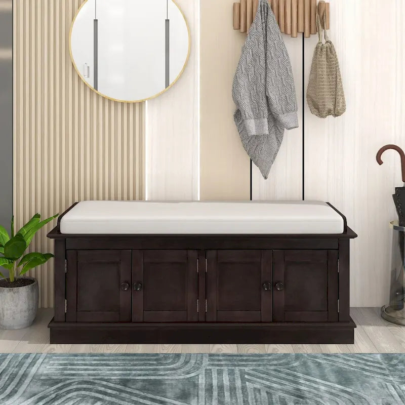 Banc de rangement d'entrée avec 4 portes et étagères réglables