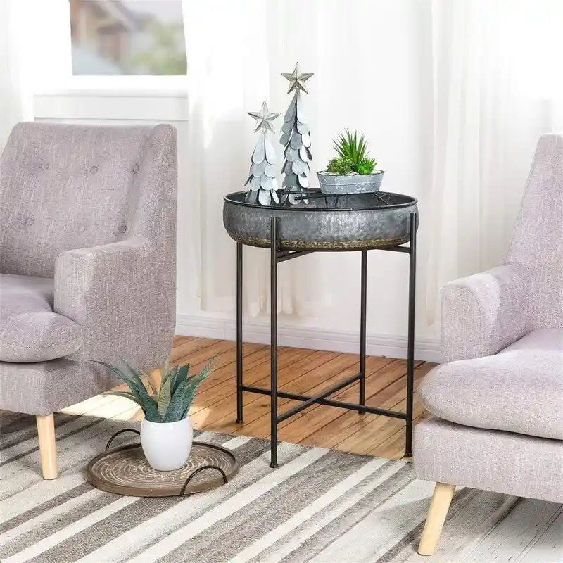 Table d'appoint pliante en acier galvanisé, table basse étanche – 57,0 D x 57,0 L x 65,5 H cm