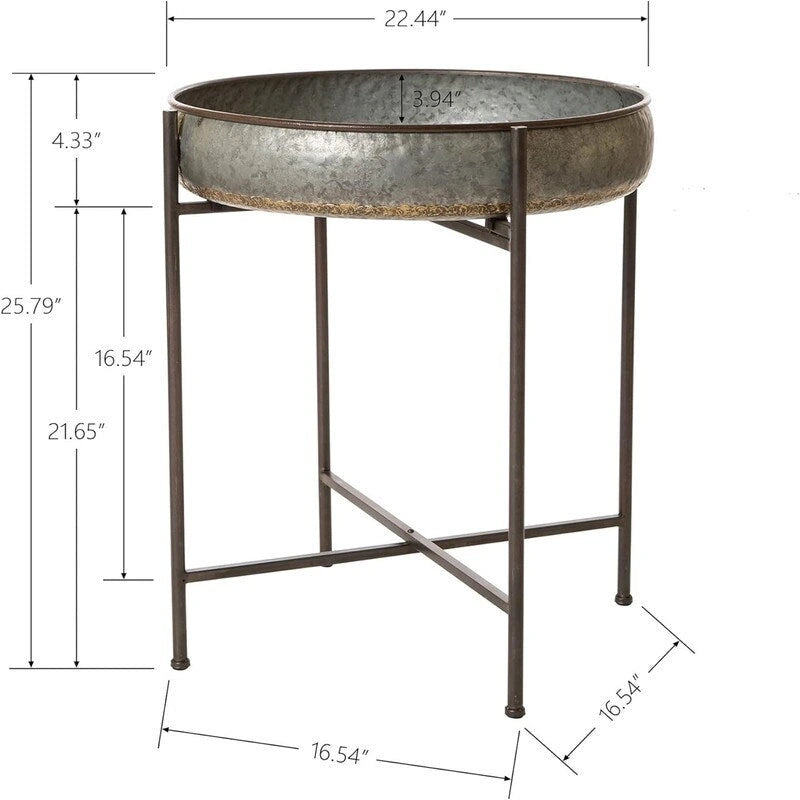 Table d'appoint pliante en acier galvanisé, table basse étanche – 57,0 D x 57,0 L x 65,5 H cm