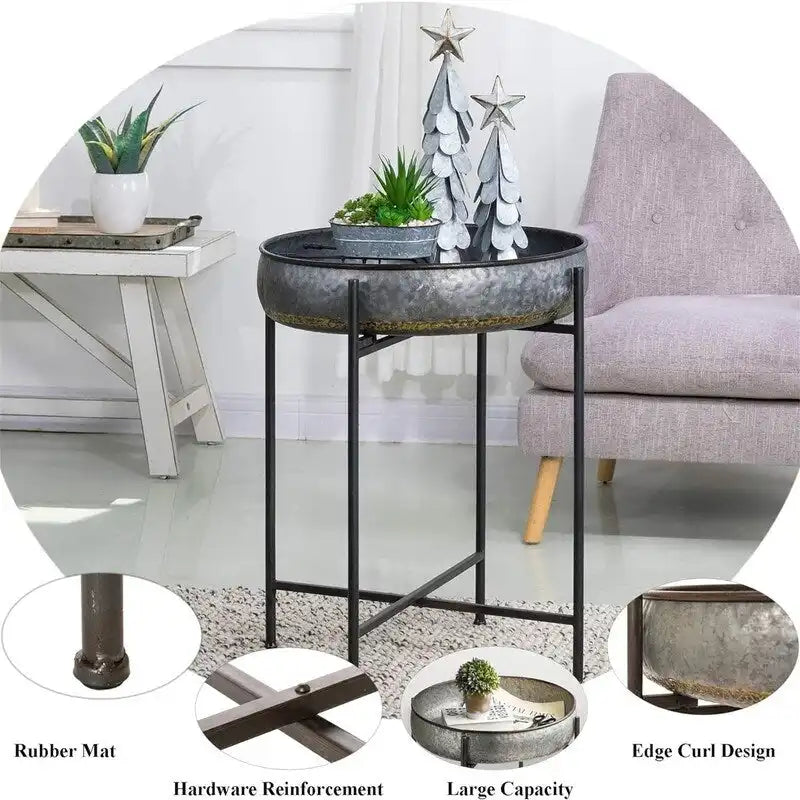 Table d'appoint pliante en acier galvanisé, table basse étanche – 57,0 D x 57,0 L x 65,5 H cm