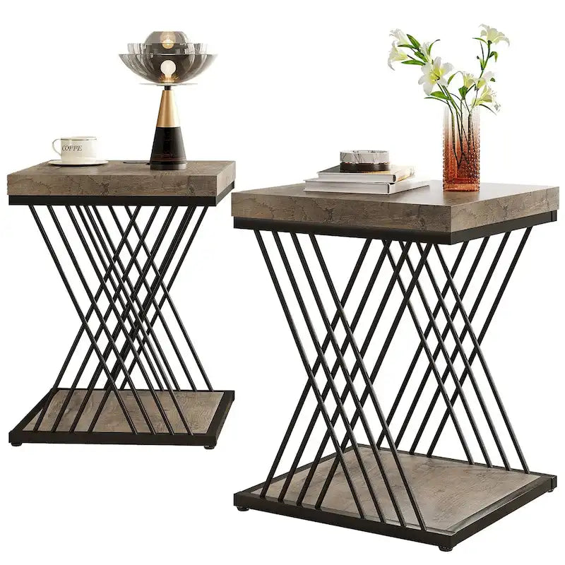 Tables d'appoint carrées pour salon - Lot de 2