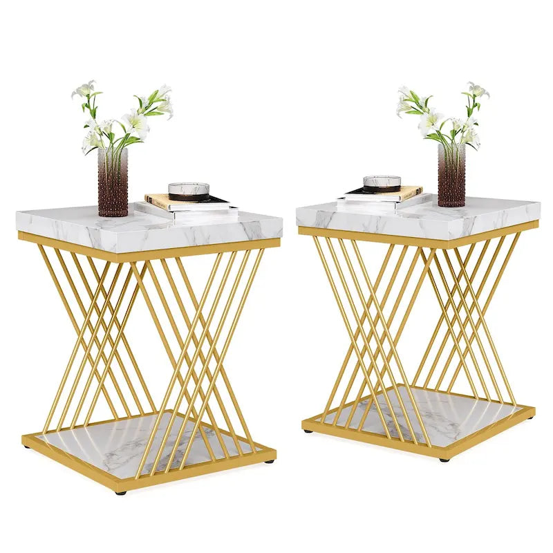 Tables d'appoint carrées pour salon - Lot de 2