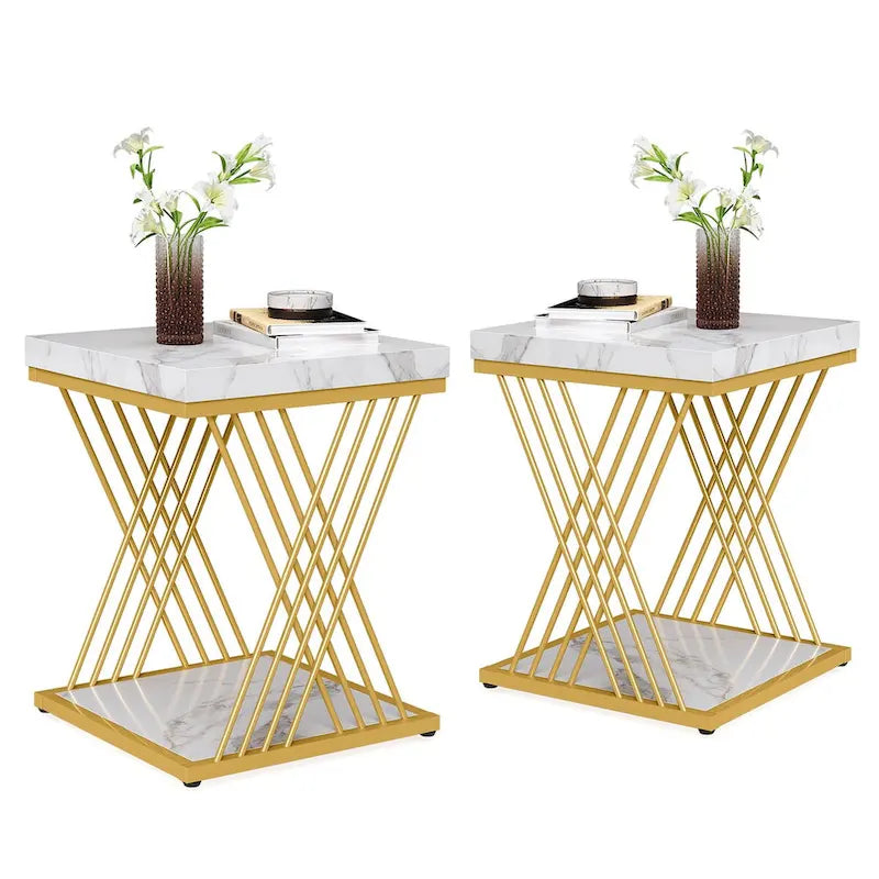Tables d'appoint carrées pour salon - Lot de 2