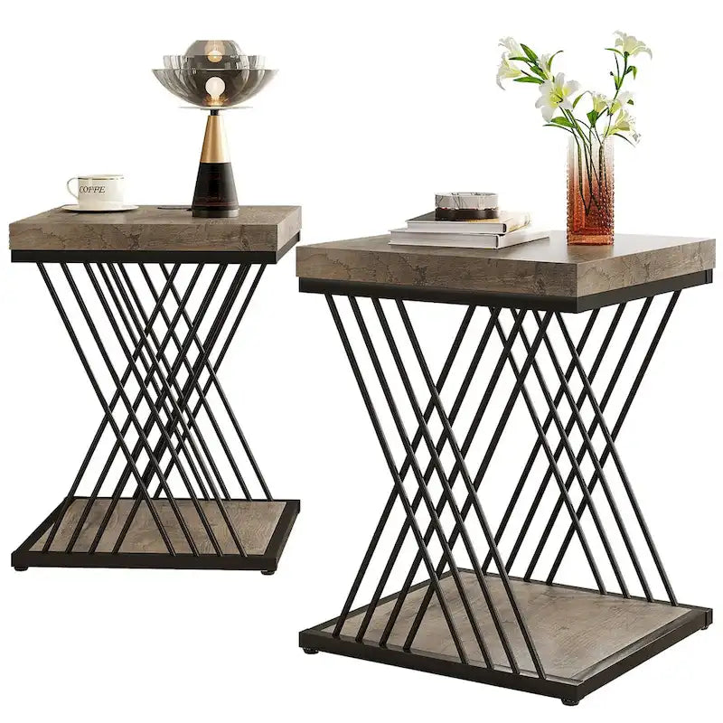 Tables d'appoint carrées pour salon - Lot de 2