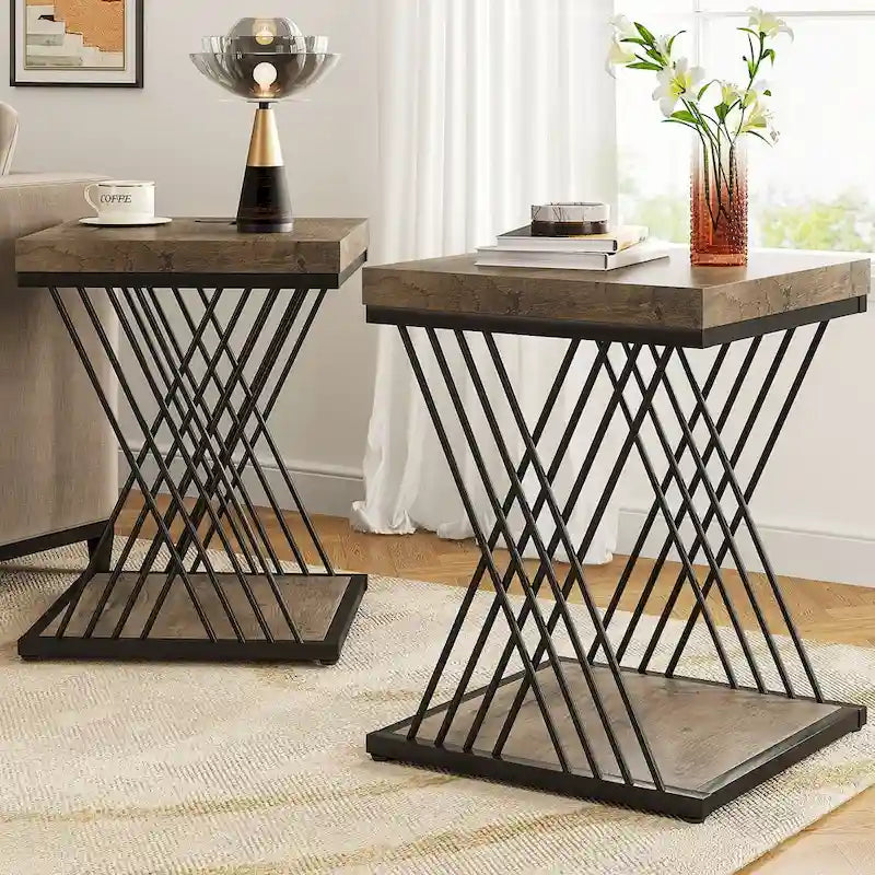 Tables d'appoint carrées pour salon - Lot de 2