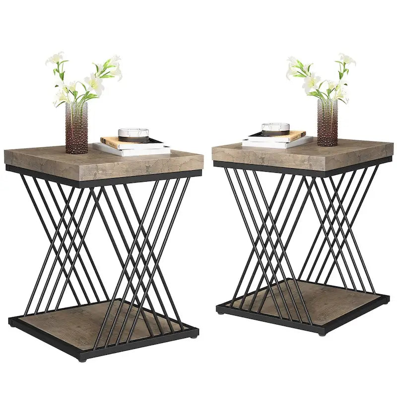 Tables d'appoint carrées pour salon - Lot de 2