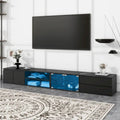 Meuble TV LED pour téléviseurs jusqu'à 105 pouces, Console multimédia avec portes en verre trempé, Meuble de divertissement avec 2 tiroirs et placards