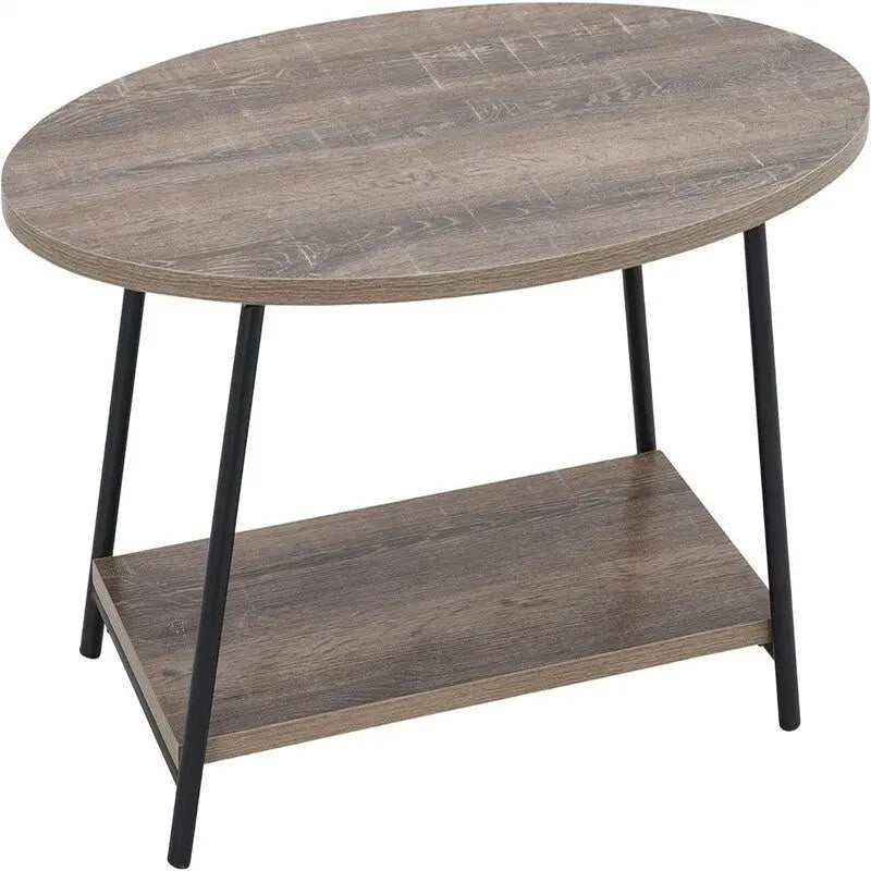 Table basse rustique ovale avec étagère de rangement - 59,5P x 100L x 42H cm