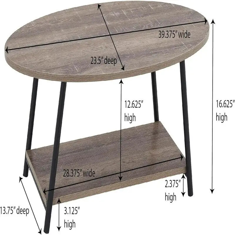 Table basse rustique ovale avec étagère de rangement - 59,5P x 100L x 42H cm