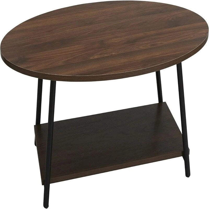 Table basse rustique ovale avec étagère de rangement - 59,5P x 100L x 42H cm