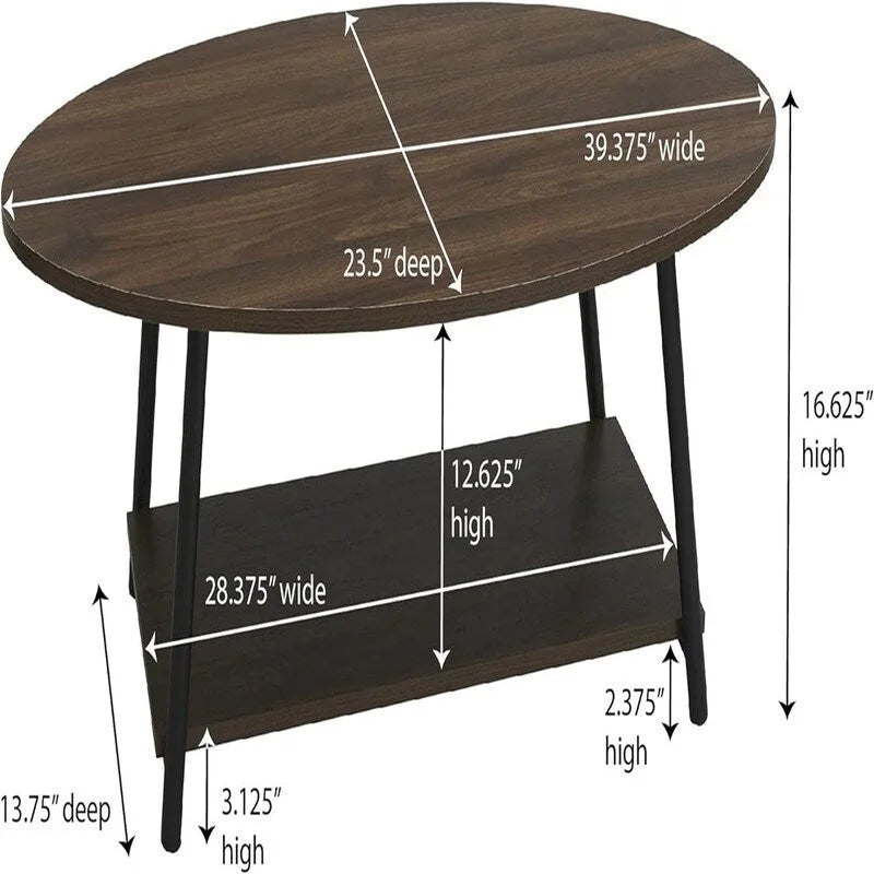 Table basse rustique ovale avec étagère de rangement - 59,5P x 100L x 42H cm