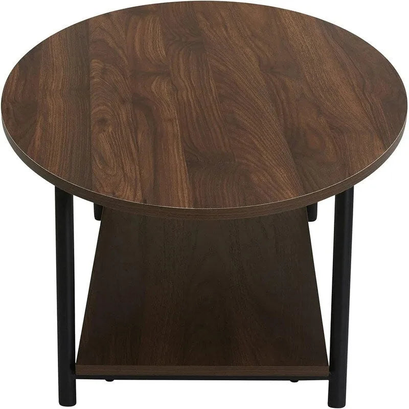 Table basse rustique ovale avec étagère de rangement - 59,5P x 100L x 42H cm