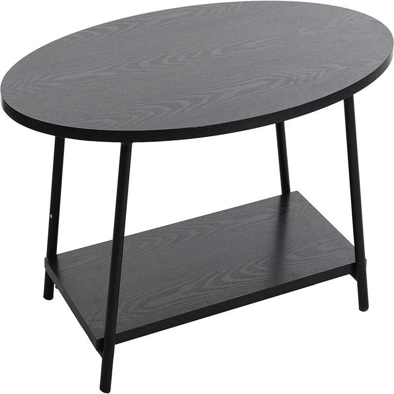 Table basse rustique ovale avec étagère de rangement - 59,5P x 100L x 42H cm