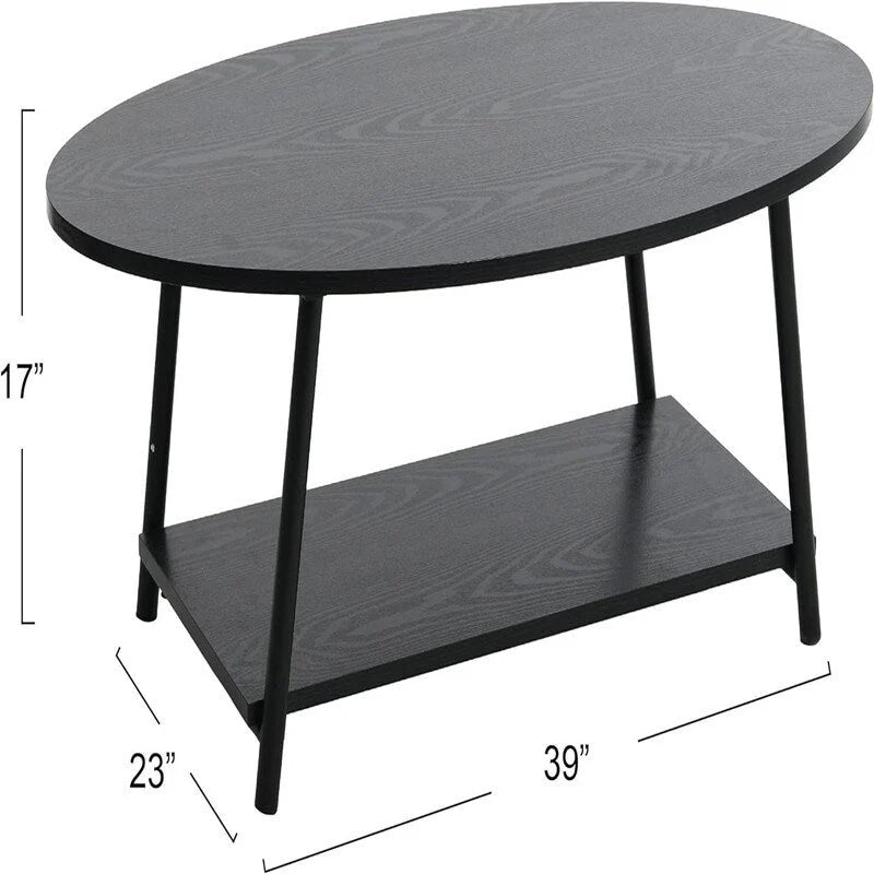 Table basse rustique ovale avec étagère de rangement - 59,5P x 100L x 42H cm