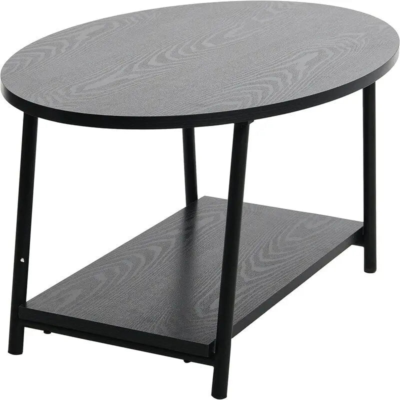 Table basse rustique ovale avec étagère de rangement - 59,5P x 100L x 42H cm