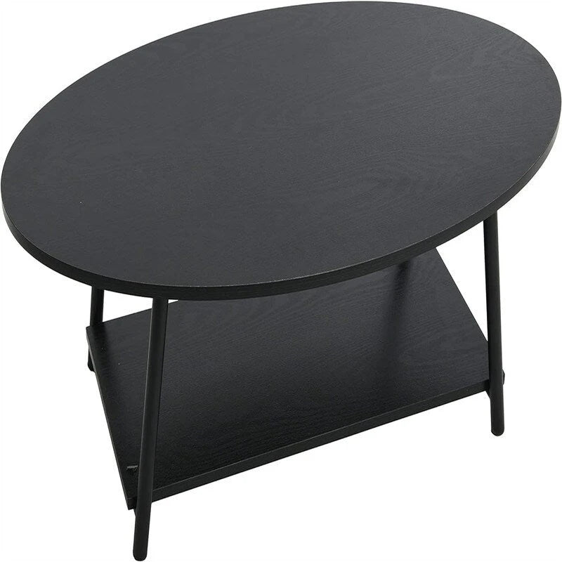 Table basse rustique ovale avec étagère de rangement - 59,5P x 100L x 42H cm