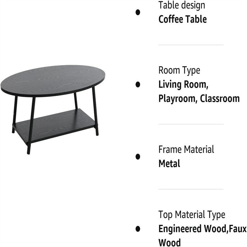 Table basse rustique ovale avec étagère de rangement - 59,5P x 100L x 42H cm