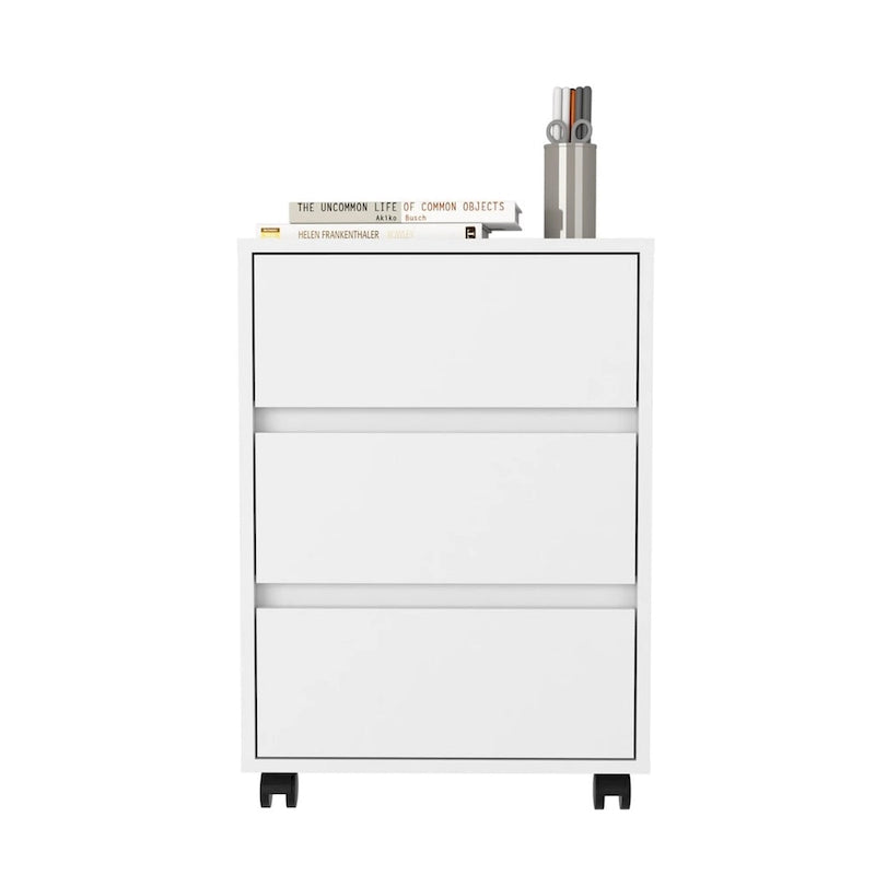Trois tiroirs Bang, Classeur, Glissière à roulettes, Finition blanche, Haute qualité et durable